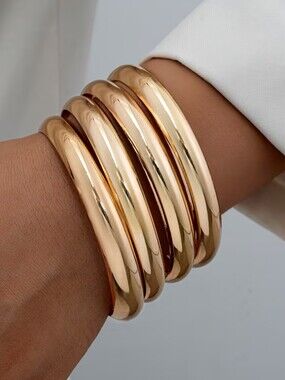 Gold Tube Bangle Bracelet Set - Women Jewelry